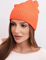 Dámská zimní čepice z vlny s dvojitým ohrnovacím lemem K426 oranžová