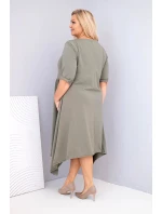 Dámská bavlněná sukýnka Plus Size s asymetrickým lemem khaki