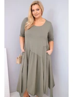 Dámská bavlněná sukýnka Plus Size s asymetrickým lemem khaki