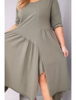 Dámská bavlněná sukýnka Plus Size s asymetrickým lemem khaki