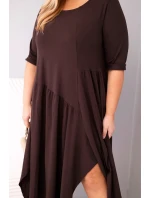 Dámská bavlněná suknička Plus Size s asymetrickým lemem hnědá
