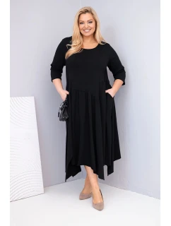 Dámská bavlněná šaty Plus Size s asymetrickým spodním lemem černá