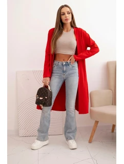 Dámský bavlněný cardigan s dlouhým rukávem červená