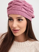 Dámská zimní čepice z vlny s ozdobným pletením a kamínky K397 fialová