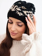 Dámská zimní čepice s norským vzorem a silným pletením K351 černý+tmavě béžový