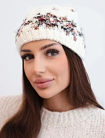 Dámská zimní čepice s norským vzorem a silným pletením K351 ecru+rudy