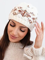 Dámská zimní čepice s norským vzorem a silným pletením K351 ecru+camelový