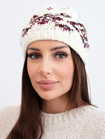 Dámská zimní čepice s norským vzorem a silným pletením K351 ecru+czerwony