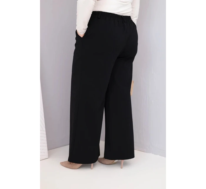 Dámské kalhoty Plus Size s širokými nohavicemi a vysokým pasem černé Dámské kalhoty Plus Size s širokými nohavicemi a vysokým pasem černé