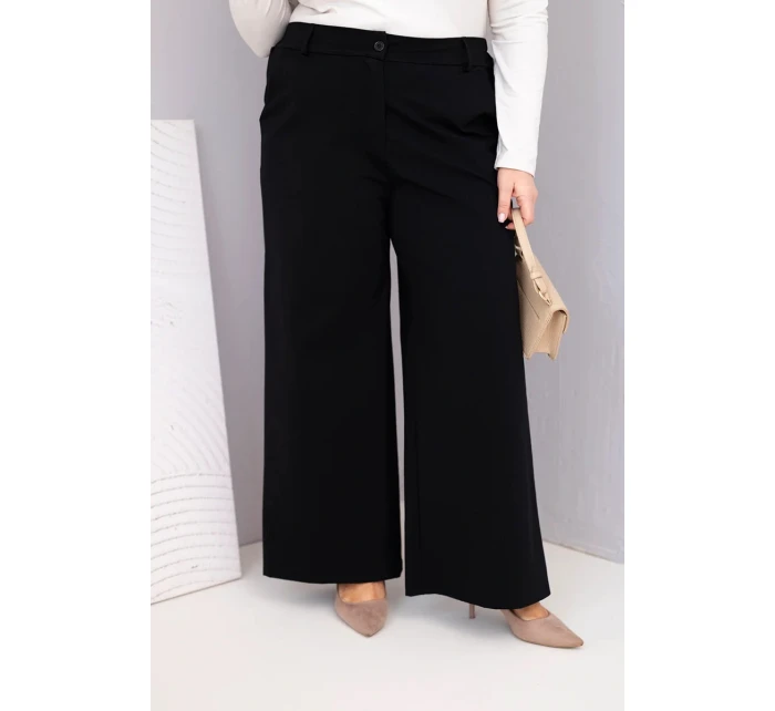 Dámské kalhoty Plus Size s širokými nohavicemi a vysokým pasem černé Dámské kalhoty Plus Size s širokými nohavicemi a vysokým pasem černé
