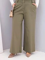 Dámské kalhoty Plus Size se širokou nohavicí a vysokým pasem khaki