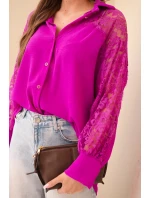 Dámská viskózová košile s krajkovými rukávy a límečkem tmavě fialová Dámská viskózová košile s krajkovými rukávy a límečkem tmavě fialová