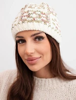 Zimní čepice dámská s barevným vláknem a silným nápletem K355 ecru+khaki+tmavě růžový