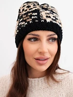 Dámská zimní čepice s barevným vláknem a silným lemem K355 černý+béžový