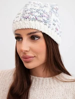 Dámská zimní čepice s barevným vláknem a silným nápletem K355 bílá+tmavě šedá+fialová