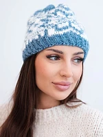 Dámská zimní čepice z vlny s norským vzorem K354 jeansová+bílá