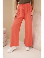 Kalhoty mušelínové s širokým nohavicí malinové