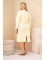 Dámské šaty Plus Size máslové s výstřihem do V a rukávem žlutá