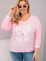 Dámská blůza Plus Size s nápisem Love You More světle růžová