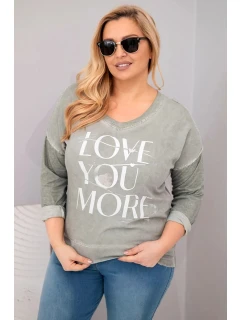 Dámská blůza Plus Size s nápisem Love You More khaki