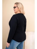 Dámská blůza Plus Size s potiskem a delším zadním dílem černá