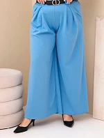 Dámské kalhoty Plus Size viskózové s širokým nohavicí a páskem modré
