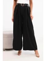 Dámské kalhoty s širokým střihem a páskem černé