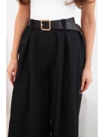 Dámské kalhoty s širokým střihem a páskem černé