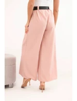 Dámské kalhoty s širokou nohavicí a páskem tmavě pudrově růžové