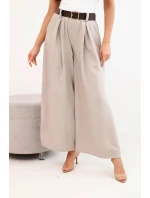 Dámské kalhoty se širokými nohavicemi a páskem tmavě béžové
