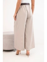 Dámské kalhoty se širokými nohavicemi a páskem tmavě béžové