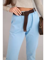 Dámské bavlněné kalhoty s páskem a ohrnutým lemem modré