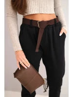 Dámské kalhoty bavlněné s páskem a ohrnutým lemem černé