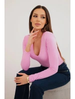 Dámská blůza s výstřihem do V a dlouhým rukávem cukrová růžová