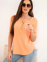 Dámská bavlněná blůza s dlouhým rukávem a knoflíky u výstřihu meruňková