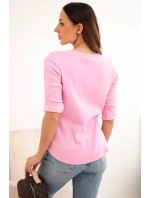 Dámská bavlněná blůza s dlouhým rukávem a knoflíky u výstřihu světle růžová