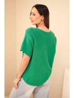 Dámský svetr s krátkým rukávem volného střihu zelený