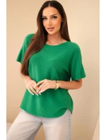 Dámský svetr s krátkým rukávem volného střihu zelený