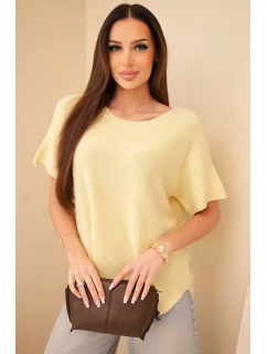 Dámský svetr s krátkým rukávem volného střihu žlutý