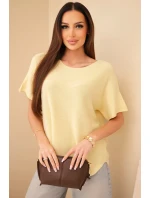 Dámský svetr s krátkým rukávem volného střihu žlutý