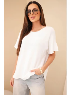 Dámský svetr s krátkým rukávem volného střihu bílý