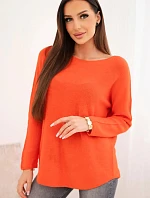 Dámský svetr z viskózy s dlouhým rukávem a kulatým výstřihem tmavě oranžový