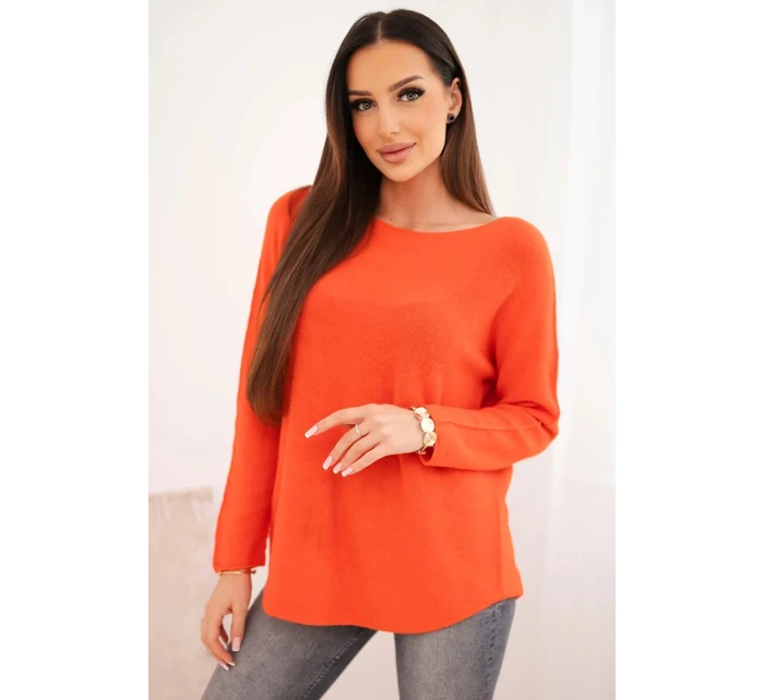 Dámský svetr z viskózy s dlouhým rukávem a kulatým výstřihem tmavě oranžový Dámský svetr z viskózy s dlouhým rukávem a kulatým výstřihem tmavě oranžový