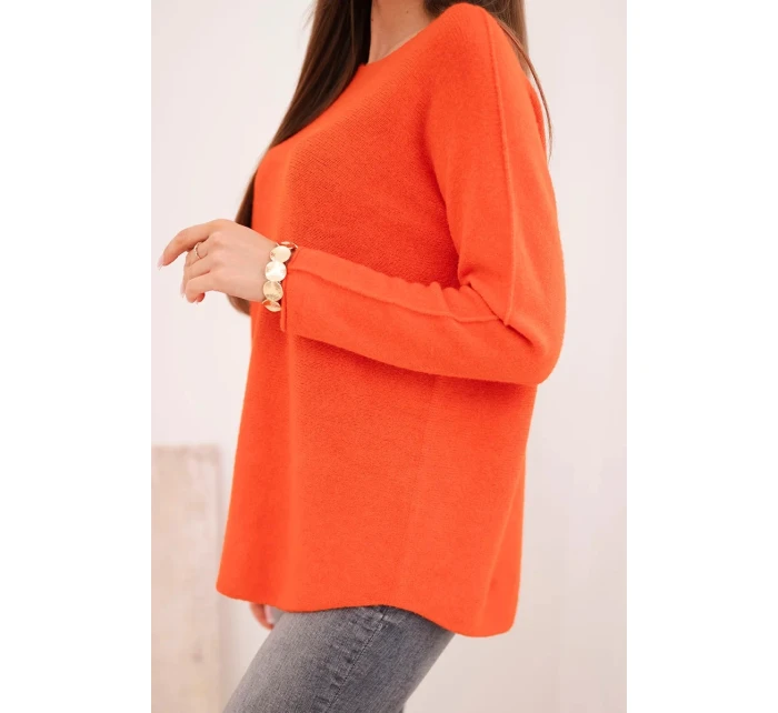 Dámský svetr z viskózy s dlouhým rukávem a kulatým výstřihem tmavě oranžový Dámský svetr z viskózy s dlouhým rukávem a kulatým výstřihem tmavě oranžový