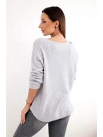Dámský svetr z viskózy s dlouhým rukávem a kulatým výstřihem světle šedý