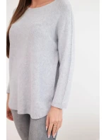 Dámský svetr z viskózy s dlouhým rukávem a kulatým výstřihem světle šedý