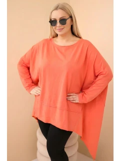 Dámská tunika Plus Size z bavlny s asymetrickým spodním lemem meruňková