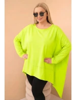 Dámská tunika Plus Size z bavlny s asymetrickým spodním lemem jasno pistaciová