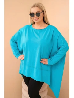 Dámská tunika Plus Size z bavlny s asymetrickým spodním lemem tyrkysová