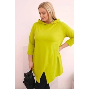 Dámská bavlněná blůza Plus Size asymetrická s ohrnutým rukávem olivová